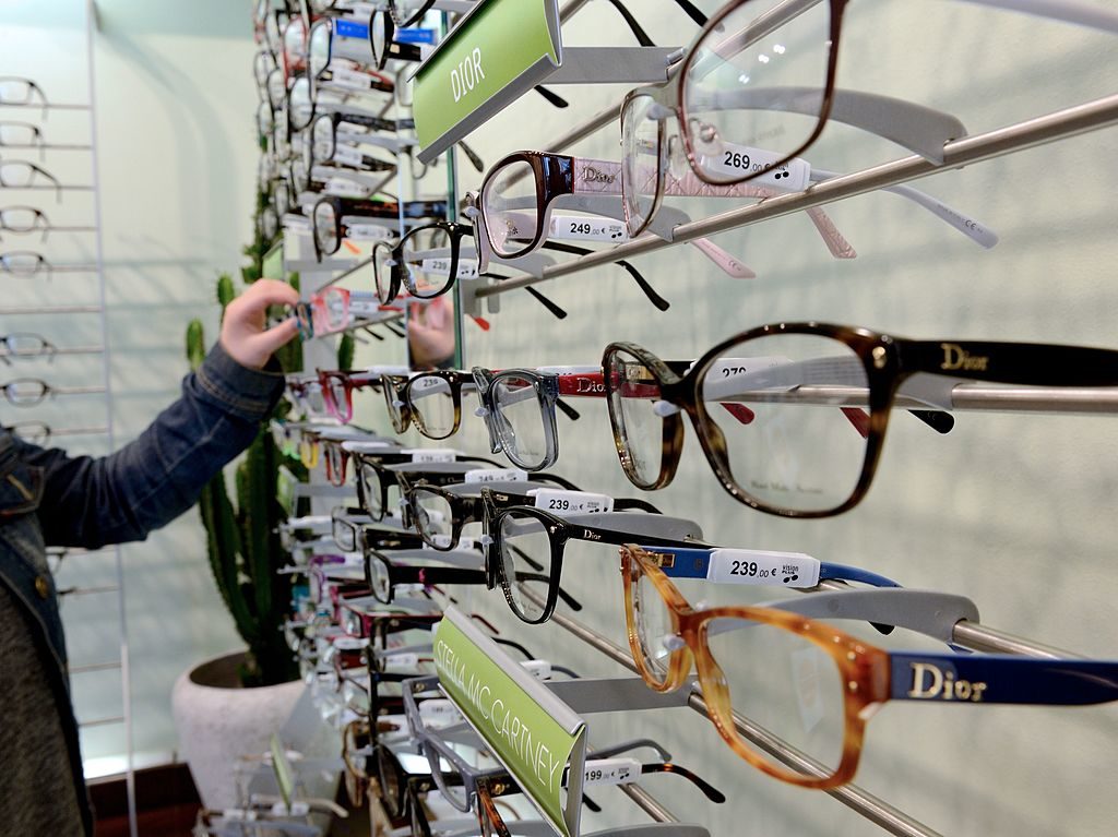 Eyeglass display at an optical retailer in Bethune, France