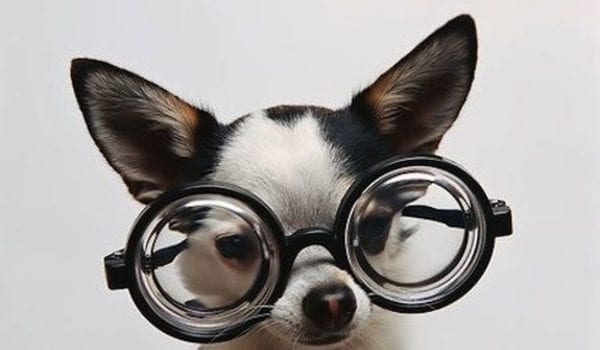 Dog wearing glasses