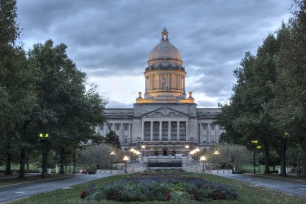 The Kentucky State Capitol building at dusk. Frankfort, Kentucky.